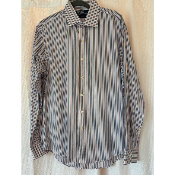 Polo Ralph Lauren Mens Regent Custom Fit Long Sleeve Striped Shirt Sz 16 34/35 - Picture 1 of 9